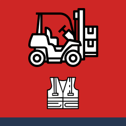 forklift and hi vis in warehouse