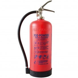 Front view of a Britannia Fire P50 Powder Fire Extinguisher