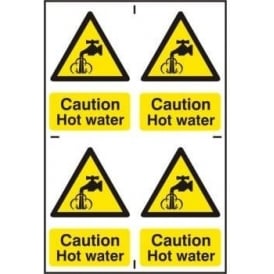Caution Hot water Sign - 4 Per sheet