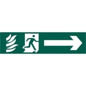 Fire Exit Sign with Man Running From Flame and Right Arrow