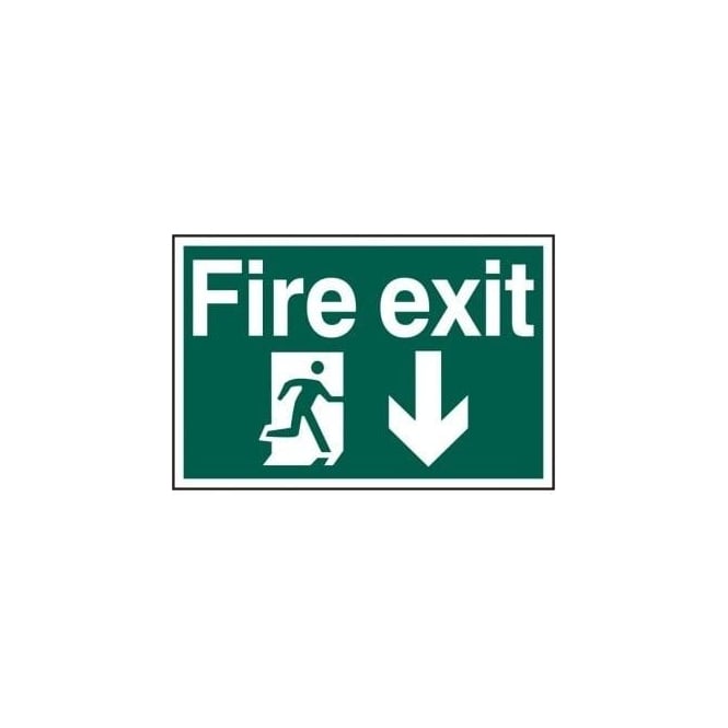 Complete Safety Supplies Fire Exit Sign with Running Man Right and Down Arrow