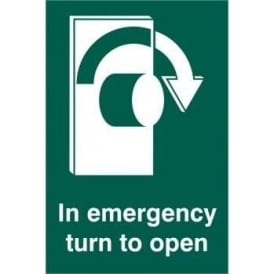 In Emergency Turn To Open with Arrow Right Sign