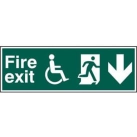 Fire Exit Sign suitable for disabled with Man Running Right and Arrow Down
