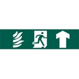 Fire Exit Sign with Man Running From Flame and Up Arrow