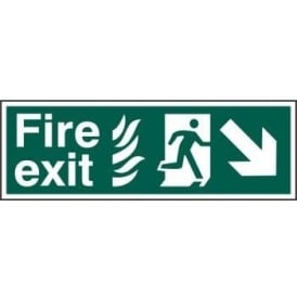 Fire Exit Sign with Man Running from Flames Right and Arrow Right/Down