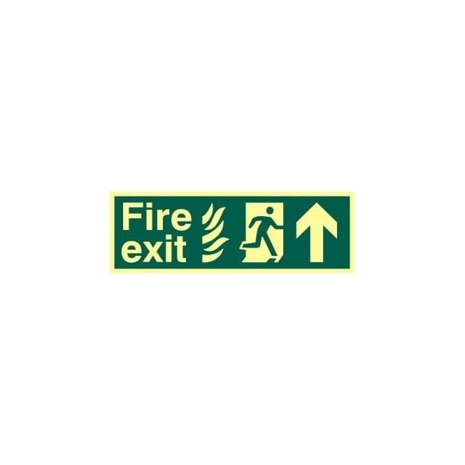 Complete Safety Supplies Fire Exit Sign with Man Running from Flames Right and Arrow Up