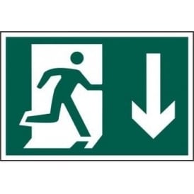 Fire Exit Sign with Man Running Right with Down Arrow