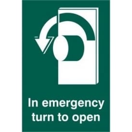 In Emergency Turn To Open with Arrow Left Sign