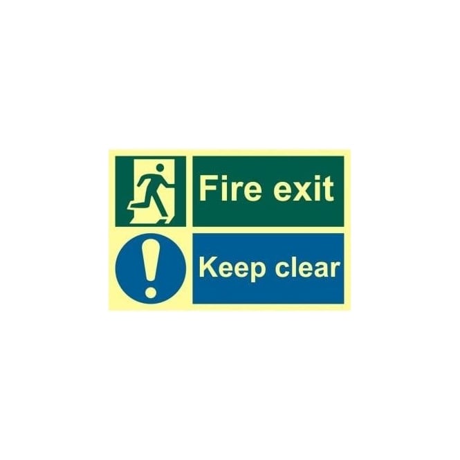 Complete Safety Supplies Photoluminescent Fire Exit Sign with Keep Clear and Running Man Right
