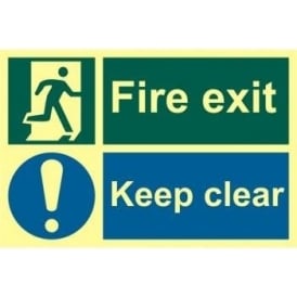 Photoluminescent Fire Exit Sign with Keep Clear and Running Man Right