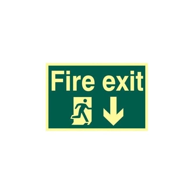 Complete Safety Supplies Photoluminescent Fire Exit Sign with Running Man Right and Down Arrow