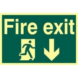 Photoluminescent Fire Exit Sign with Running Man Right and Down Arrow