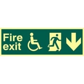 Photoluminescent Fire Exit suitable for use by Dissabled-Running Man Right-Arrow Down Sign