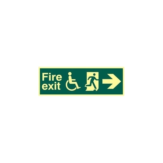 Complete Safety Supplies Photoluminescent Fire Exit suitable for use by Dissabled-Running Man Right-Arrow Right Sign