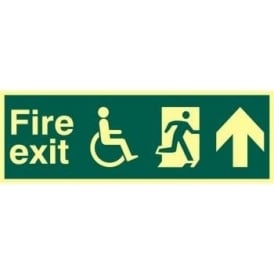 Photoluminescent Fire Exit suitable for use by Dissabled-Running Man Right-Arrow Up Sign