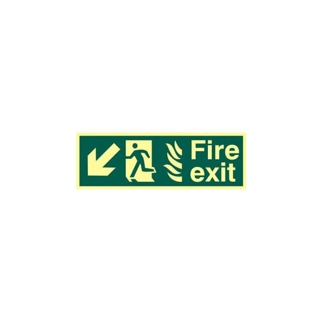 Complete Safety Supplies Photoluminescent Fire Exit with Man Running from Flames with Arrow Down/Left Sign