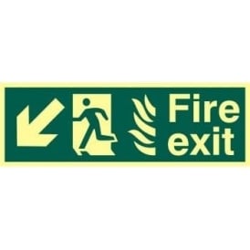Photoluminescent Fire Exit with Man Running from Flames with Arrow Down/Left Sign