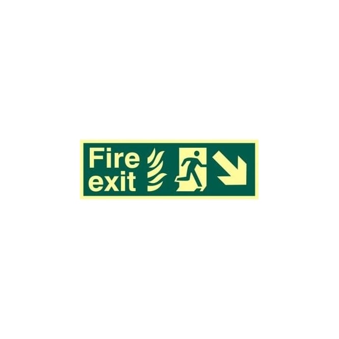 Complete Safety Supplies Photoluminescent Fire Exit with Man Running from Flames with Arrow Down/Right Sign