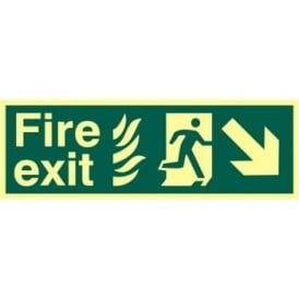 Photoluminescent Fire Exit with Man Running from Flames with Arrow Down/Right Sign