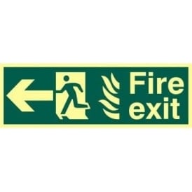 Photoluminescent Fire Exit with Man Running from Flames with Arrow Left Sign