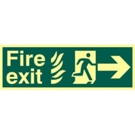 Photoluminescent Fire Exit with Man Running from Flames with Arrow Right Sign