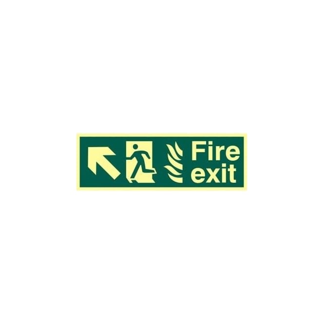 Complete Safety Supplies Photoluminescent Fire Exit with Man Running from Flames with Arrow Up/Left Sign