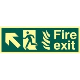 Photoluminescent Fire Exit with Man Running from Flames with Arrow Up/Left Sign