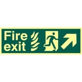 Photoluminescent Fire Exit with Man Running from Flames with Arrow Up/Right