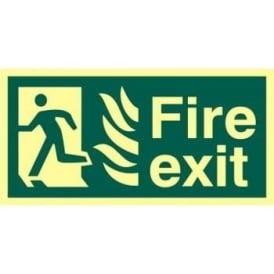 Photoluminescent Fire Exit with Man Running Left from Flames Sign