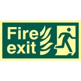 Photoluminescent Fire Exit with Man Running Right from Flames Sign