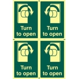 Photoluminescent Turn To Open Sign 100 x150 (4 Per Sheet)