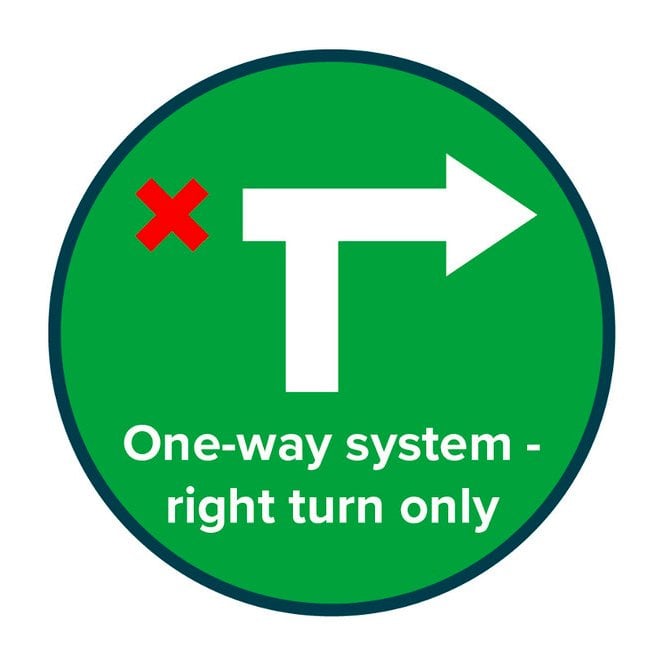 Right Turn Only Arrow & text - Floor Vinyl - 300mmØ