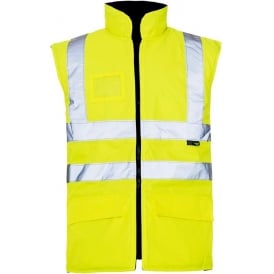 Hi Vis Bodywarmer Reversible Quilted Lining Yellow EN471