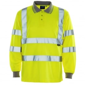 Supertouch Hi Vis Long Sleeve Polo Shirt Yellow ISO 20471 Class 2 & 3